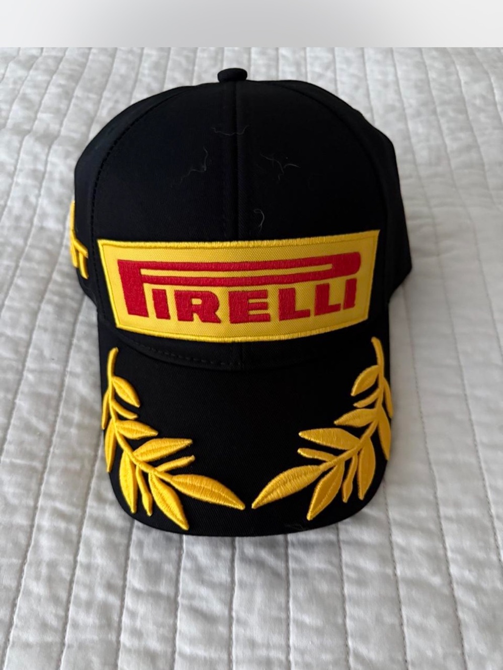 Black Cap with Yellow Laurel Embroidery